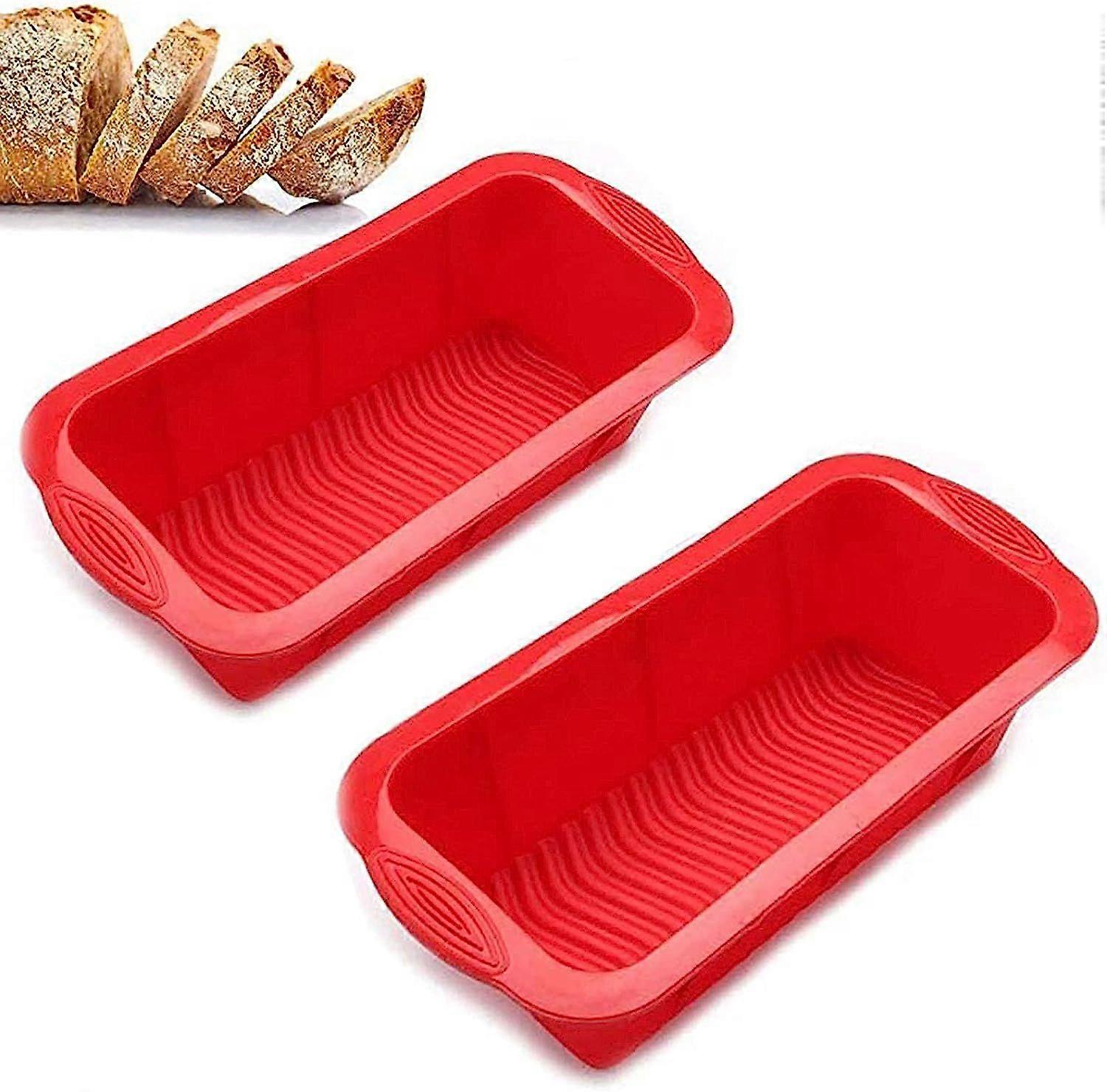 2 Pack - Baking Silicone Bread & Loaf Rectangular Bakeware Nonstick Loaf Pan (Red)