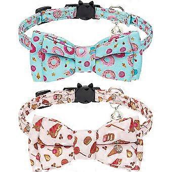 2 Pack Cat Collars with Bell Breakaway Kitten Collars, Cute Bow Tie and Bell for Kitty Adjustable Breakaway Cute Kitten Collars with Detachable Bowtie