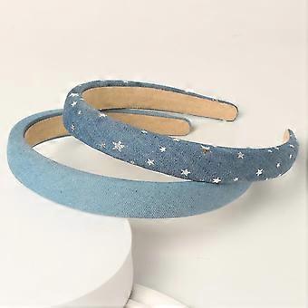 Denim Headbands for Women,0.78inch Padded Headband Girls Non Slip Hairbands Soft Fabric Hair Band Hair Accessories Pack of 6 Blue
