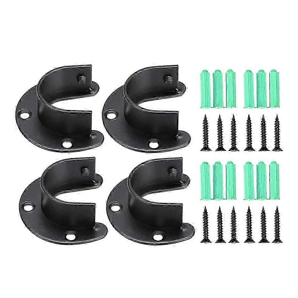 4PCS Closet Rod Brackets Support Flange Holders with Screws U Shaped Wardrobe Bracket Pole Socket E