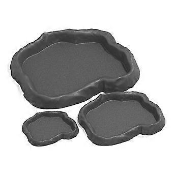 3 pezzi di ciotole per cibo e acqua per animali domestici con base antiscivolo in plastica, ideali per rane e serpenti, colore grigio.