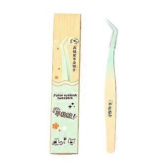 False Makeup Applicator Tweezers Stainless Steel Angled Tool for Extension Placement, Detail Control and Beginners  pink yellow