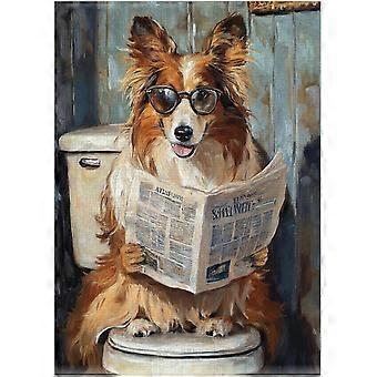 Collie on Toilet Jigsaw Puzzle - Quirky Dog Reading Newwith Glasses - Dog Bathroom Decor Puzzles SQZ930