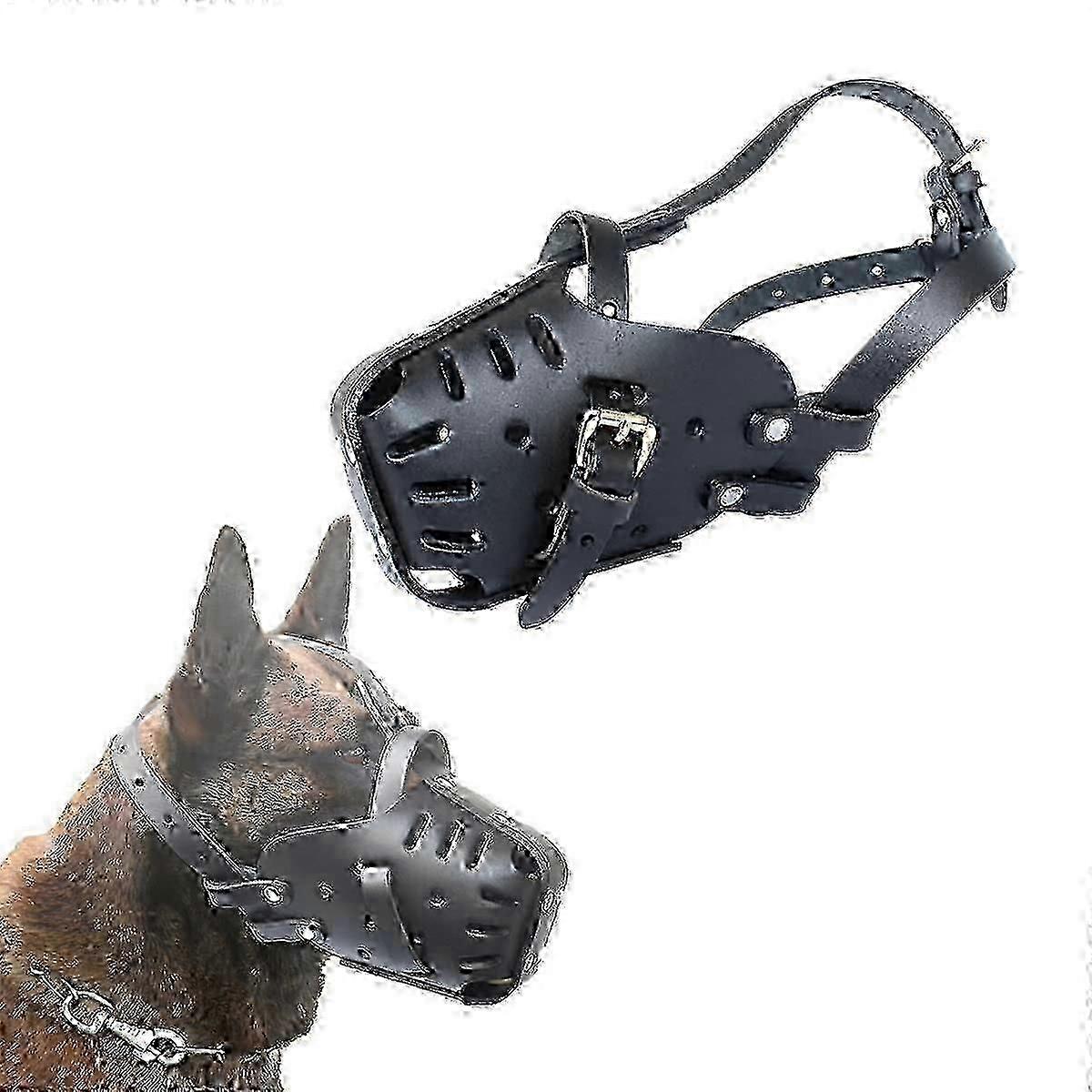 Adjustable Leather Muzzle for German Shepherd Malinois Black for Biting Control
