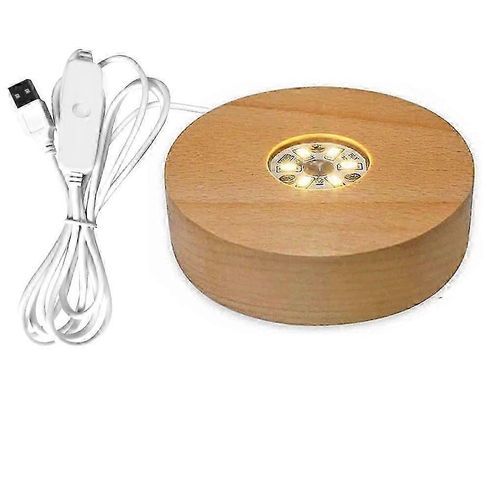 Solid Wood Rotating Lamp Base Stand with LED Light, Rechargeable Remote Control Display Stand