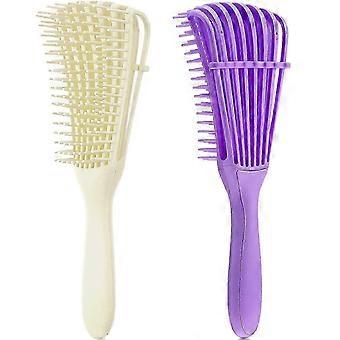 Pack of 2 Detangling Brushes for Afro and Textured Hair (3a-4c), Available in Beige and Purple