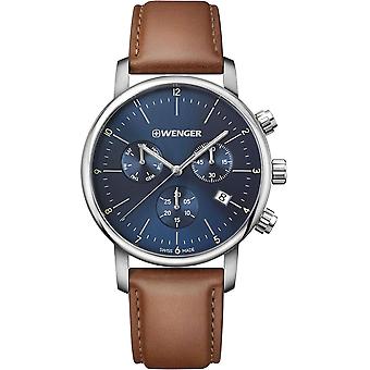 Wenger stedelijke klassieke Chrono Quartz analoge man horloge met Cowskin armband 01.1743.104