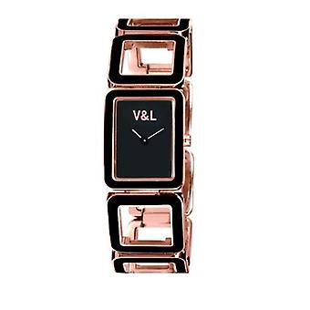 V & l na uren Quartz analoge vrouwen horloge met roestvrijstalen armband goud verguld VL047201