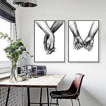 Lot De 3 Affiches Déco Noir Et Blanc - Motifs Main Dans La Main Et Citations D'amour - 30x40 Cm - Sans Cadre