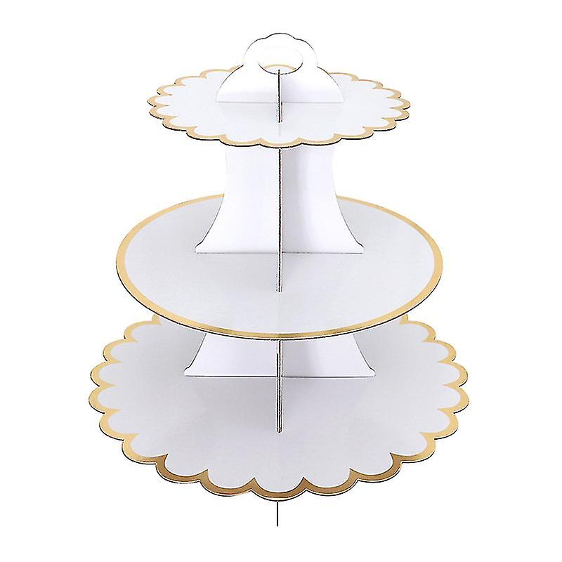 Disposable Three-layer Round Paper Cake Stand Dessert Cake Tray (white)