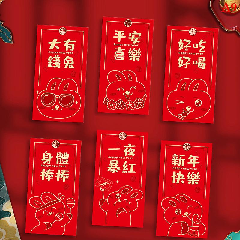 6pcs Chinese Red Envelopes Red Packet For New Year Blessing 2023 Year Of Rabbit