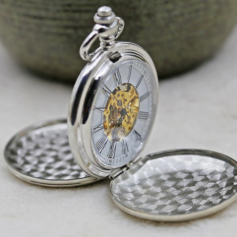 Classic quartz pocket watch with Roman numerals and chain