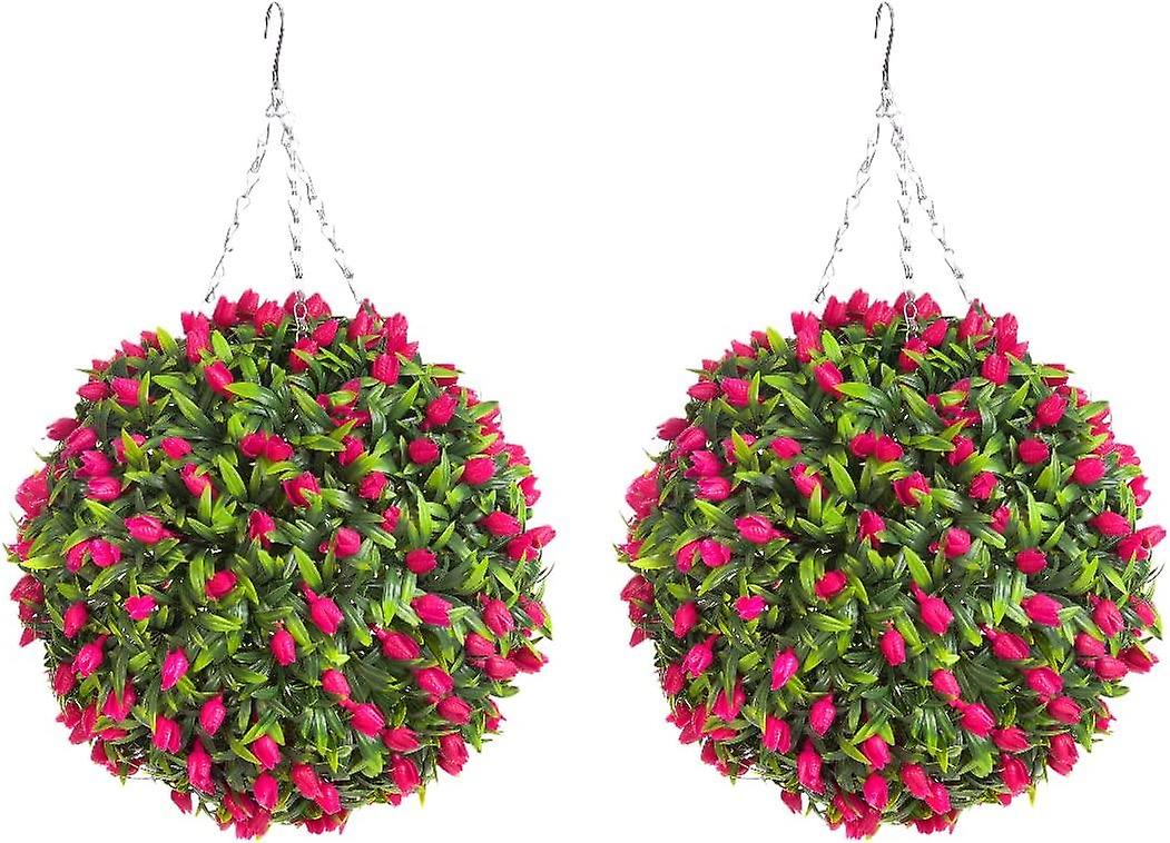 Meilleure paire artificielle de boules de fleurs suspendues tulipe rose de 38cm