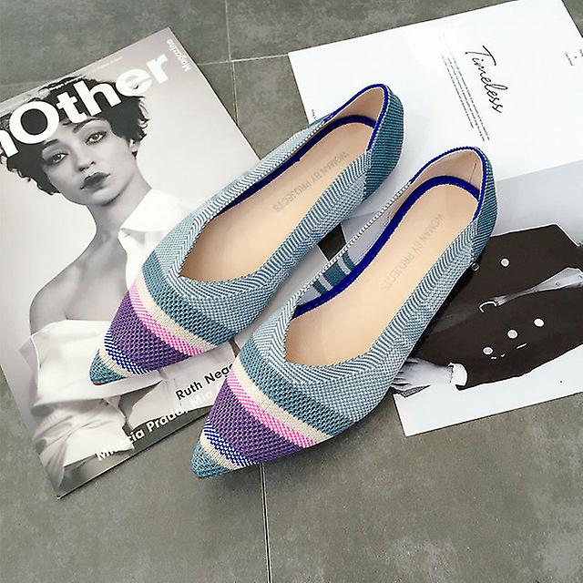 Pointed Toe Flats Ladies Flat Shoes Comfortable Ballet Knit De Mujer Loafers Autumn Gestante Boat Shoes Soft Bottom Women's Shoe