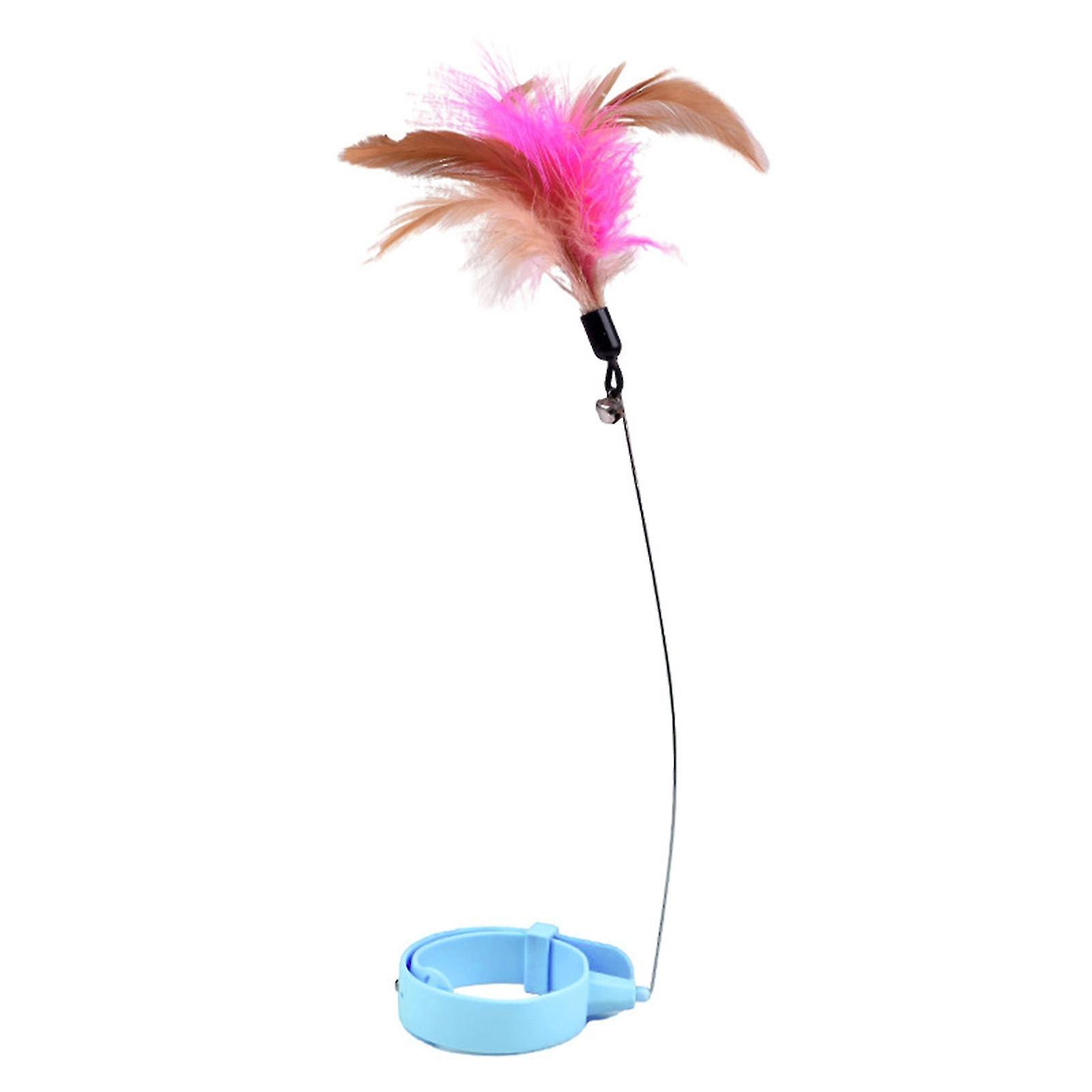 Adjustable Blue Cat Feather Collar Toy with Bell - Interactive Play