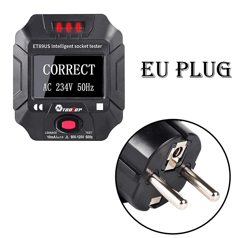 Tooltop Et89 Socket Detector Portable Digital Display Electric Socket Tester Voltage Frequency Wiring Tester Rcd Test Eu / Us