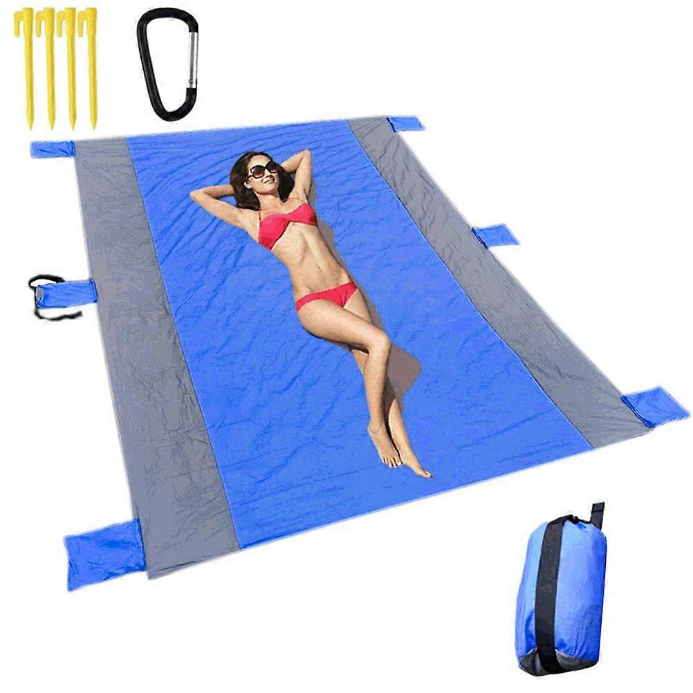 Beach Blanket Large Size 86.7 in * 70.9 in Outdoor Sandproof Picnic Blanket Nylon Beach Mat with 4 Stakes for Travel Camping Hiking
