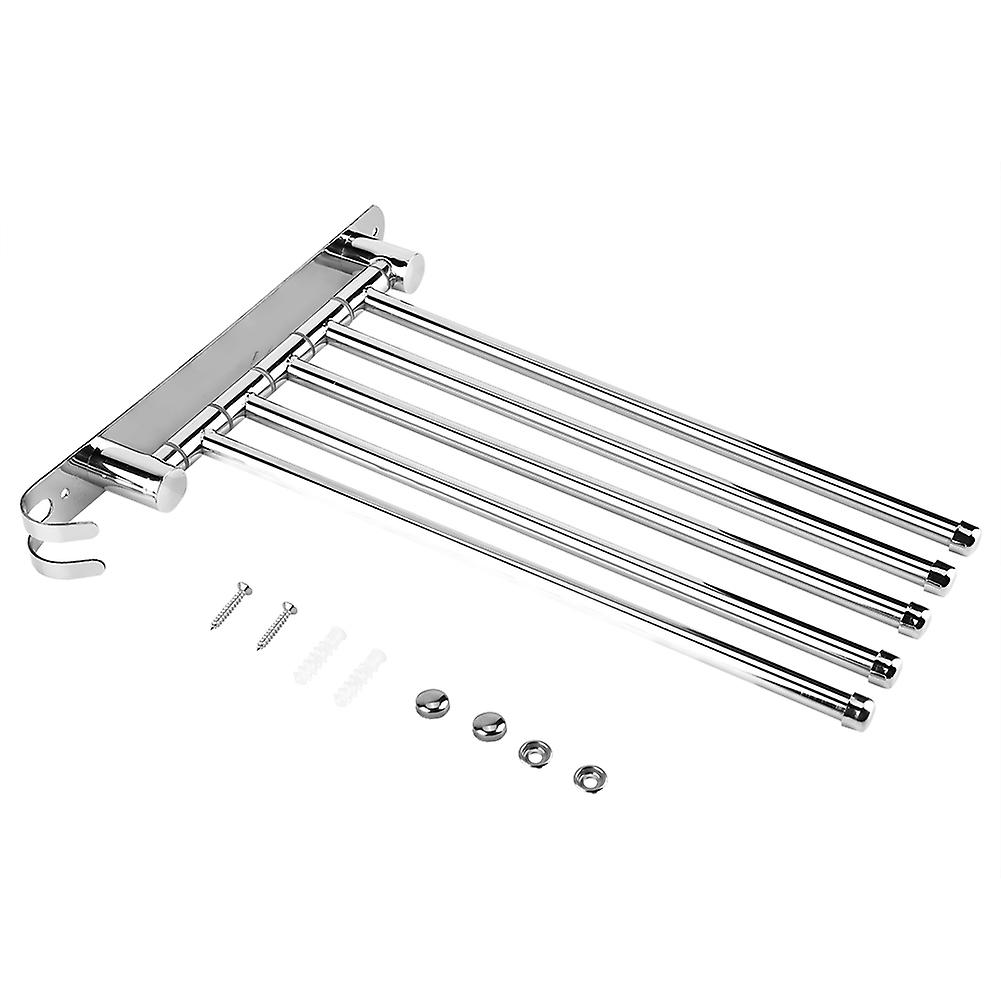 Adjustable Bathroom Towel Rack Stainless Steel Rotating Design Five Arms Wall-Mounted Space-Saving Non-Drill With Hooks Durable Anti-Rust For Organisi