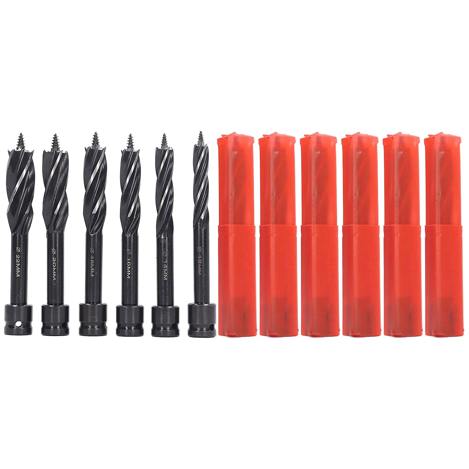 6PCS Auger Drill Bits with Hex Shank 4 Edges 4 Flutes Hole Opening Bit Woodworking Drilling Bits