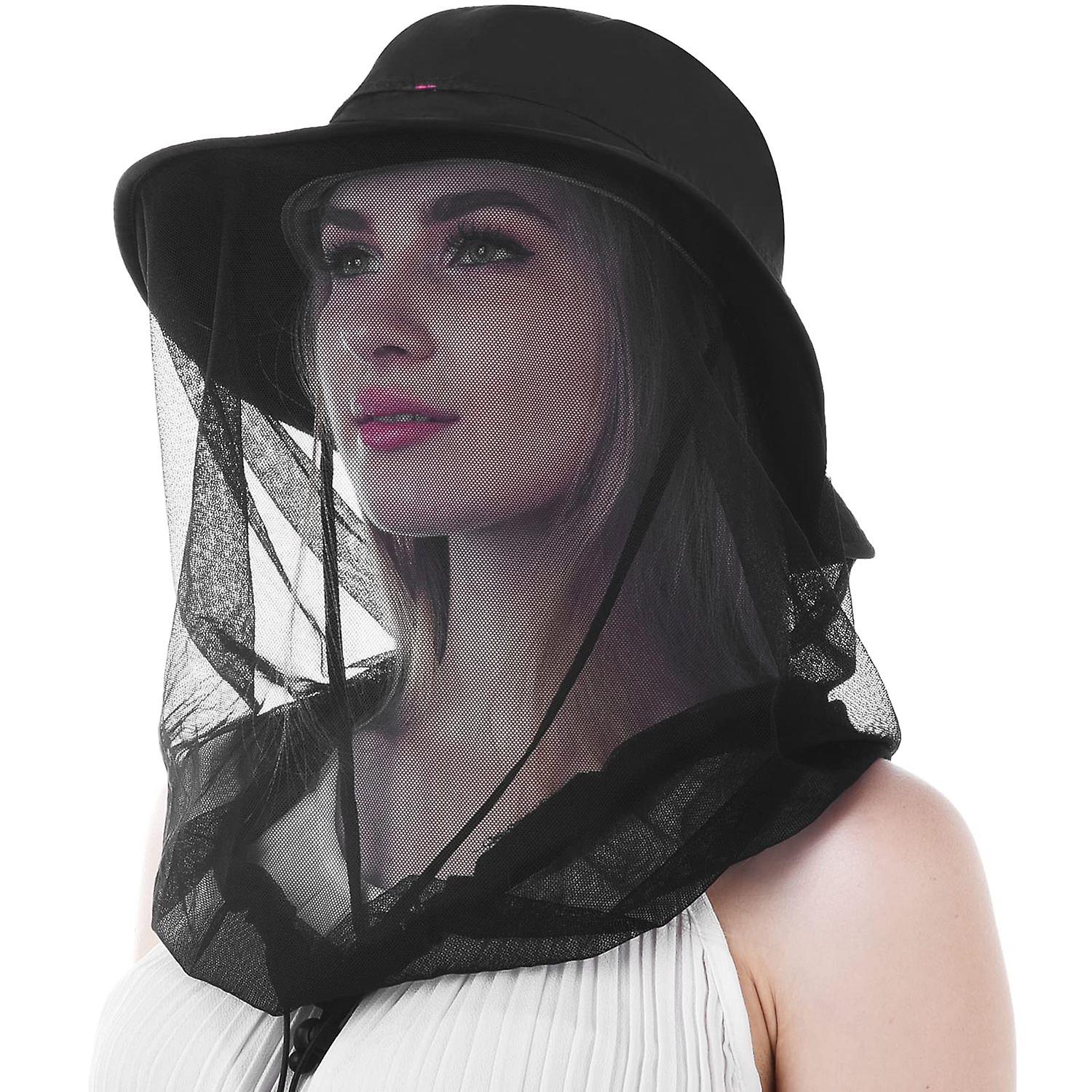 Mosquito Head Net Mesh Hat - Face Netting Cover Midge Mask Breathable Bucket Cap Quick Dry Wide Brim