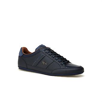LACOSTE CHAYMON LEATHER MENS TRAINERS NAVY/TAN UK 6-11