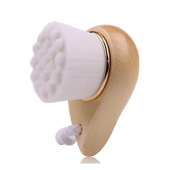 Facial Bamboo Wood Handle Cleansing Brush. Extra-Soft Fiber Facial Brush. White.