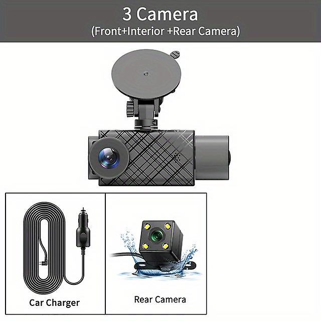 Car Vidoe Recorder 3 Way Dash Cam 3-lens Car Dvr Dashcam 3 Channel Video Recorder Three Way Black Box