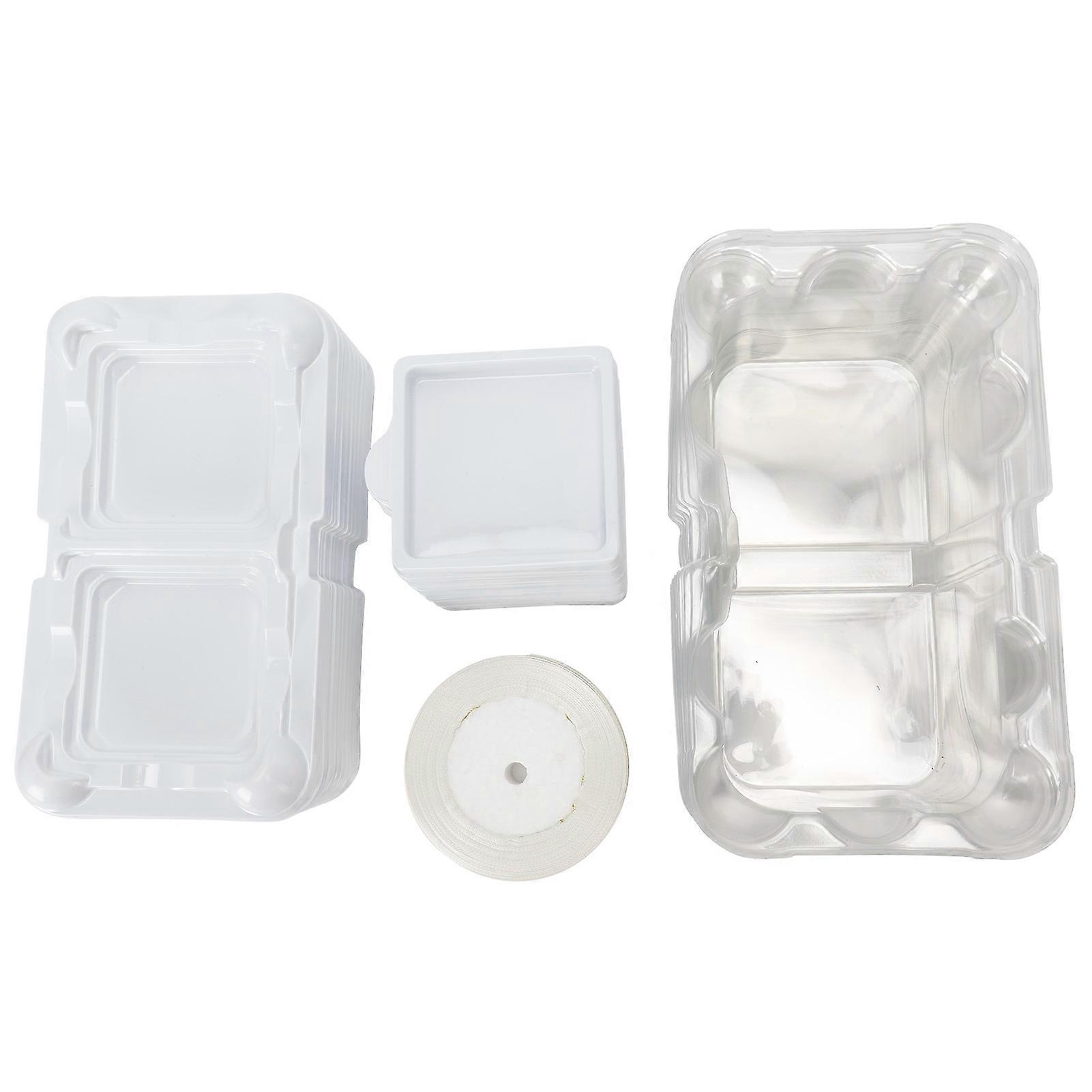 10pcs 2Grid Cake Packaging Box with Ribbon Transparent Cake Packaging Container