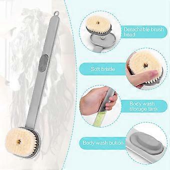 Long Handle Liquid Bath Brush, Shower Brush, One Touch Bubble Shower Back Brush, Exfoliating Shower Back Brush, Improve Blood Circulation (Gray)