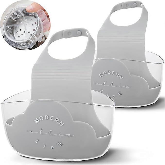 Sponge Holder Sink Caddy for Kitchen Organization, Hanging Kitchen Adjustable Strap Faucet Caddy (2 Pack) (Grey, 2)