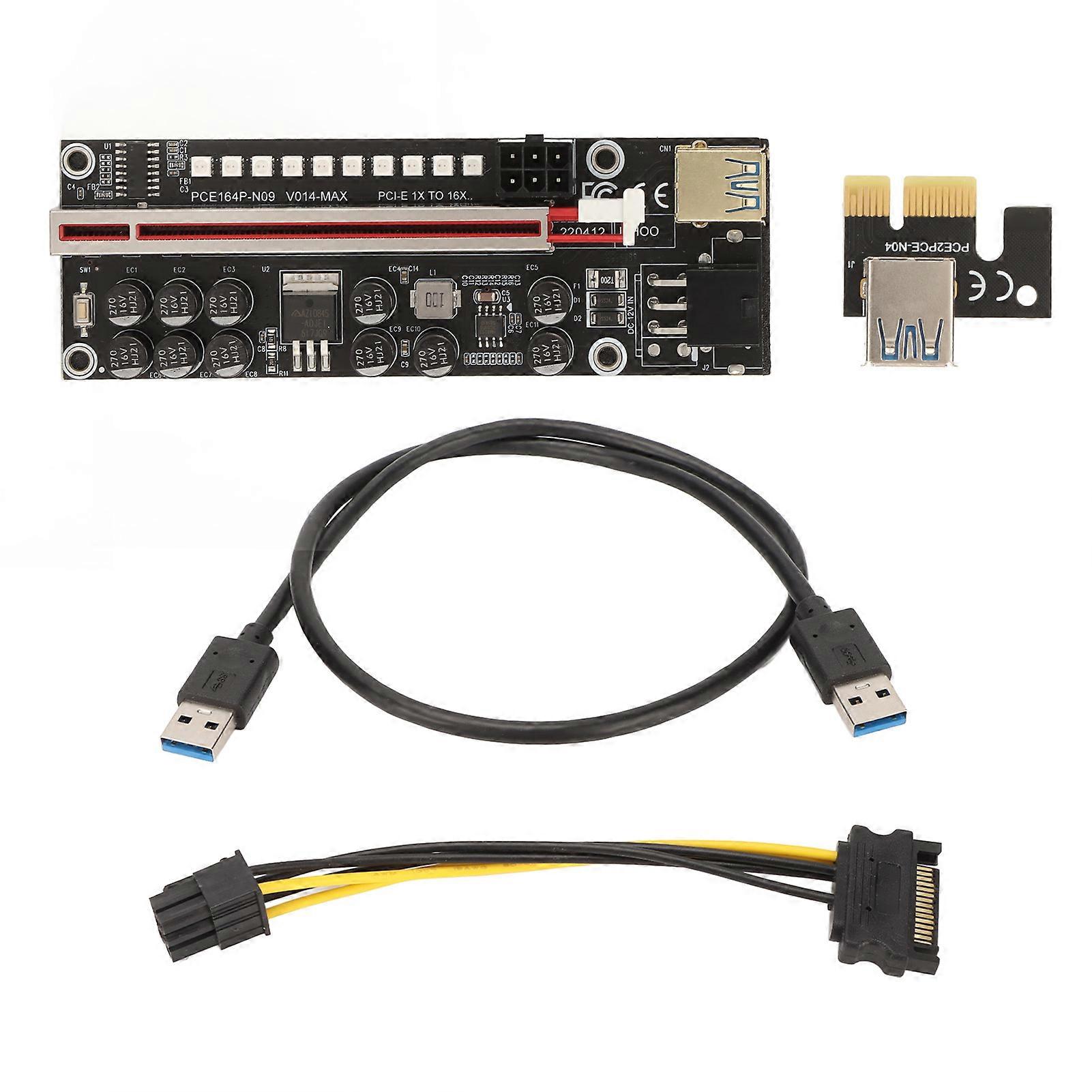 PCIE Riser Powered Adapter Card 6 Pin Compatible 1X 4X 8X 16X PCIE Interface Plug and Play USB Riser Powered Adapter Card Black