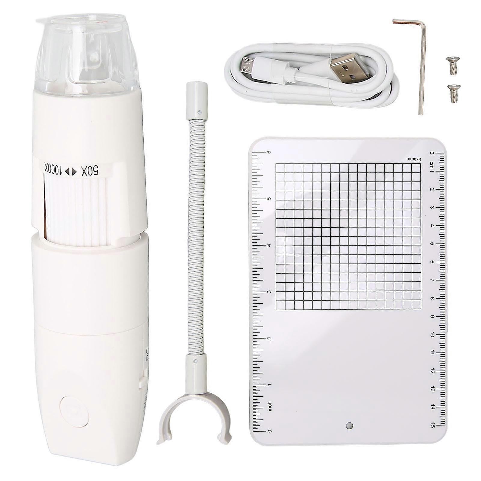 Wireless Digital Microscope Mini Handheld 8 LED HD Microscope Camera WiFi USB Compatible for Smartphone Tablet PC White