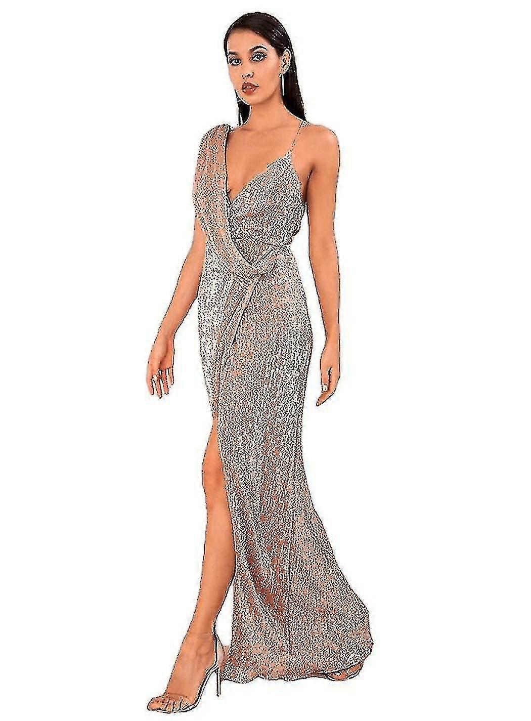 Dainty High Split Rose Gold Long Sleeve Maxi Evening Dress