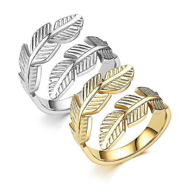 2pcs Fashionable Feather Ring, Stainless Steel Ring