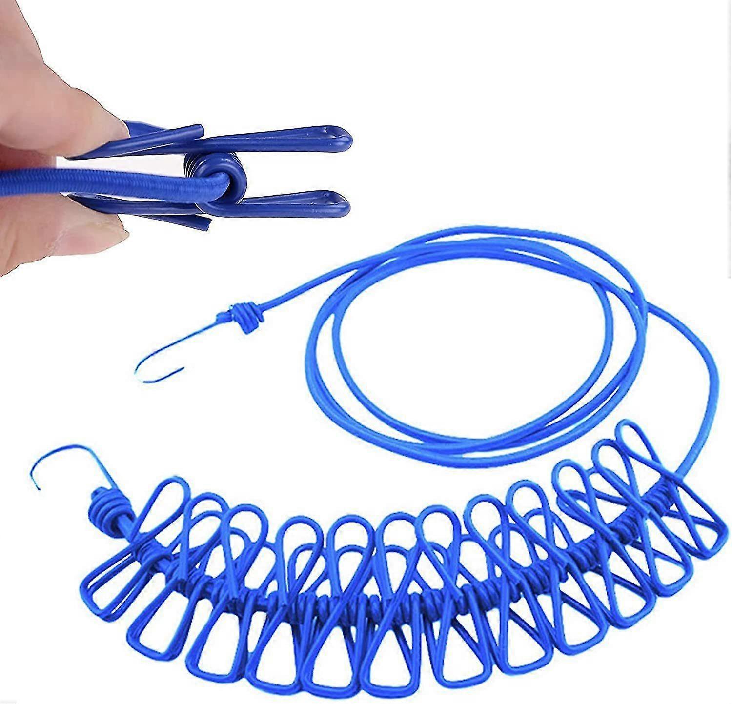 Wall clothesline, clothesline with 12 coated clips camping