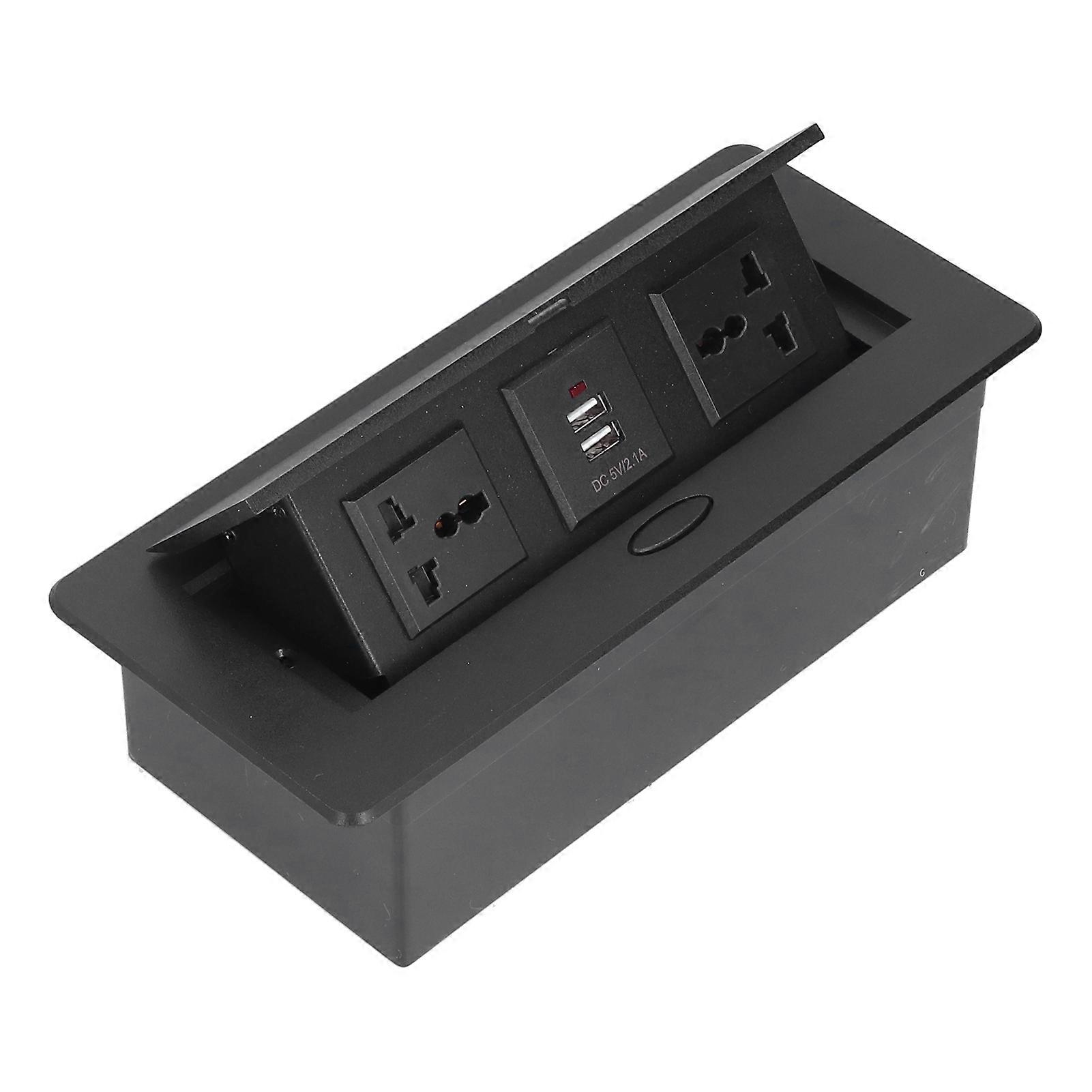 Table Pop Up Socket Dual USB Power Outlet Strip Hub Connection Box 250V J29 for Home Office