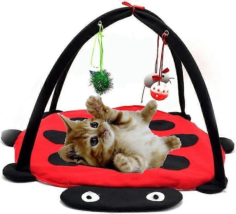 Mobile Play And Activity Mat For Dog Or Cat, Padded Pet Bed With Hanging Toys: Bells, Balls And Mice