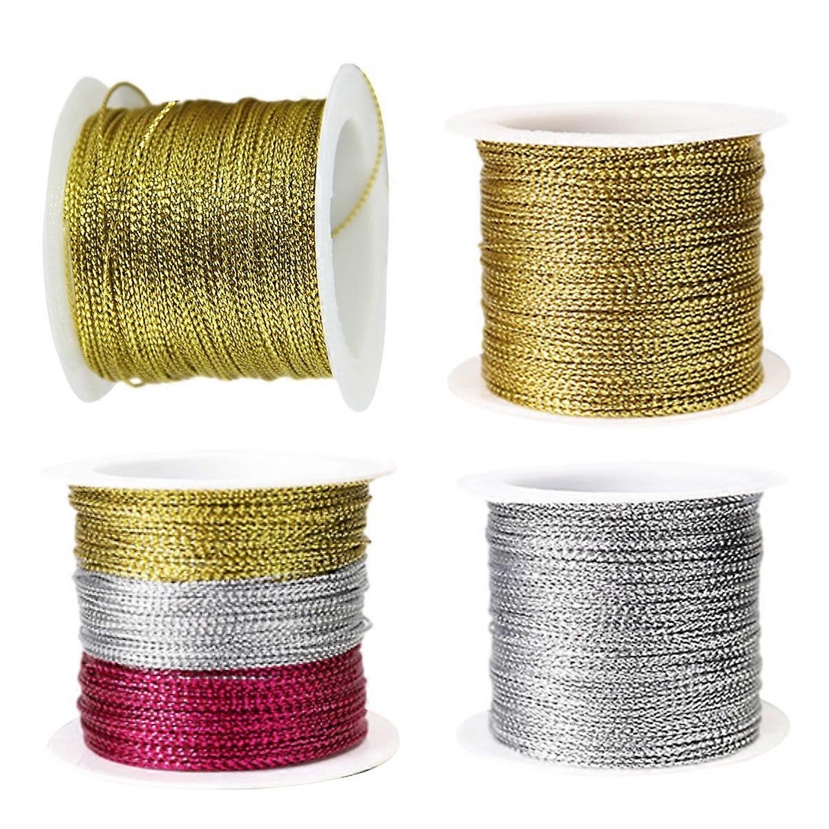 4 Rolls Metallic Elastic Cords Stretch Cord Ribbon Metallic Tinsel Cord Rope for Craft Making Gift Wrapping, 1mm*20m/Roll