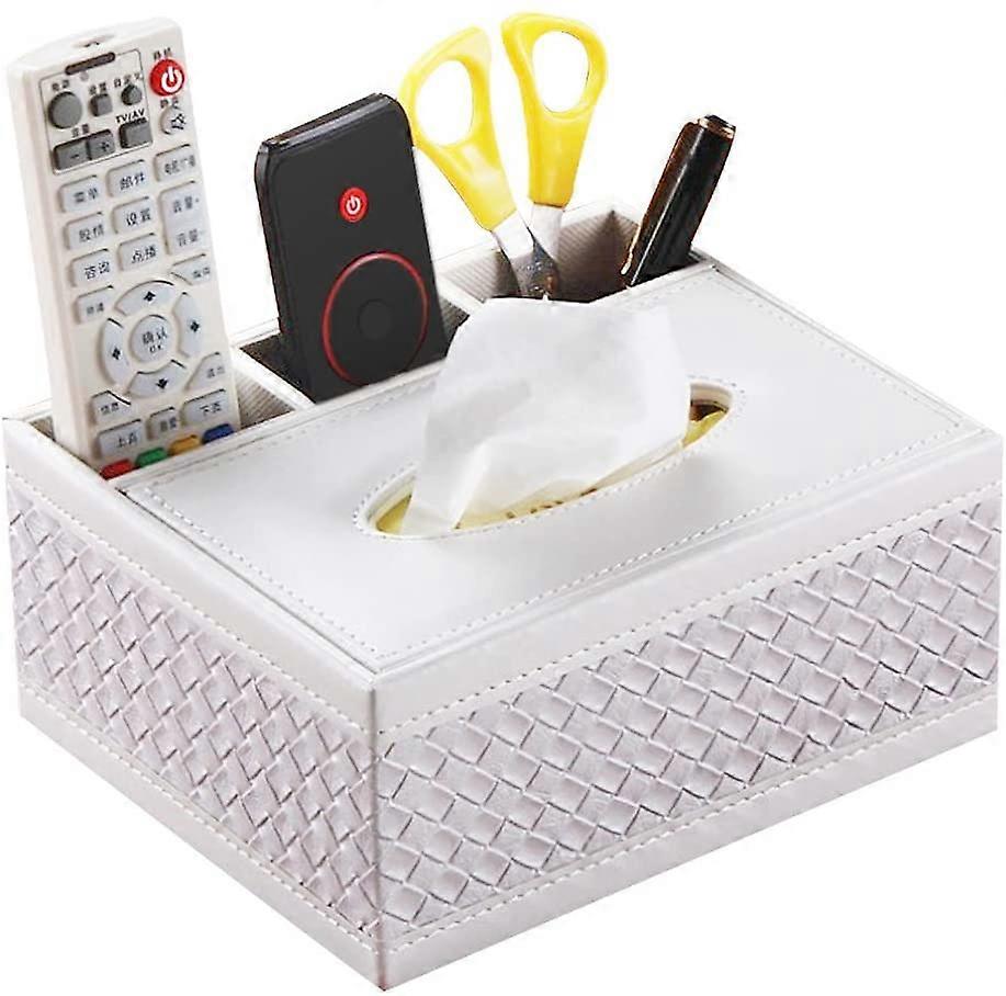 Tissue Box Cover Rectangular Leather Facial Tissue Box Holder With Remote Control Holder
