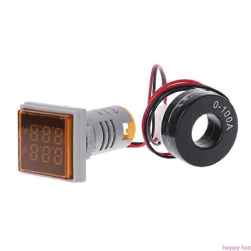 Square LED Digital Dual Display Voltmeter & Ammeter Voltage Gauge Current Meter AC 60-500V 0-100A