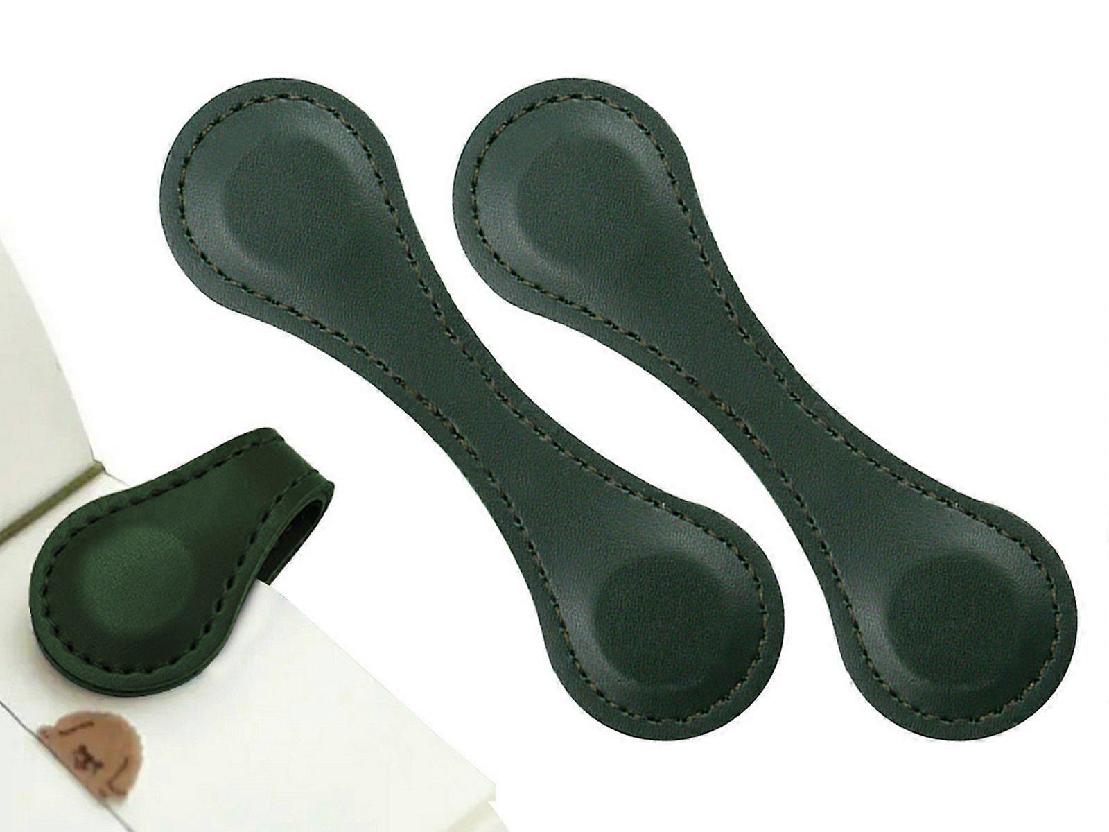 2Pcs Magnetic PU Leather Bookmark Book Page Divider - Green