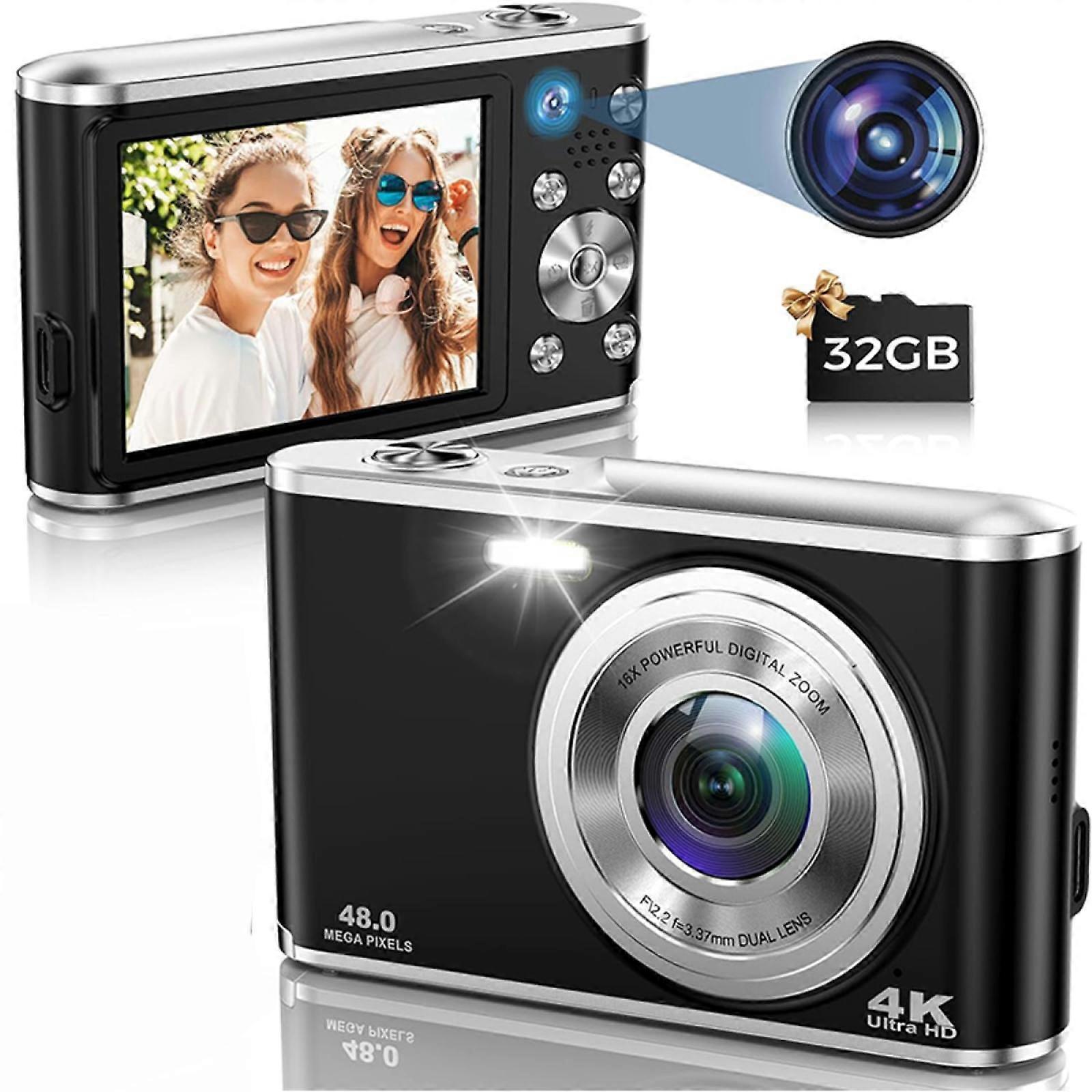 ضبط تلقائي للصورة 4K كاميرا رقمية مع كاميرا مزدوجة مع بطاقة ذاكرة 32 جيجا بايت HD 48MP 16X تقريب رقمي 2.8 بوصة كاميرا صور كبيرة كاميرا مدمجة لبيجي
