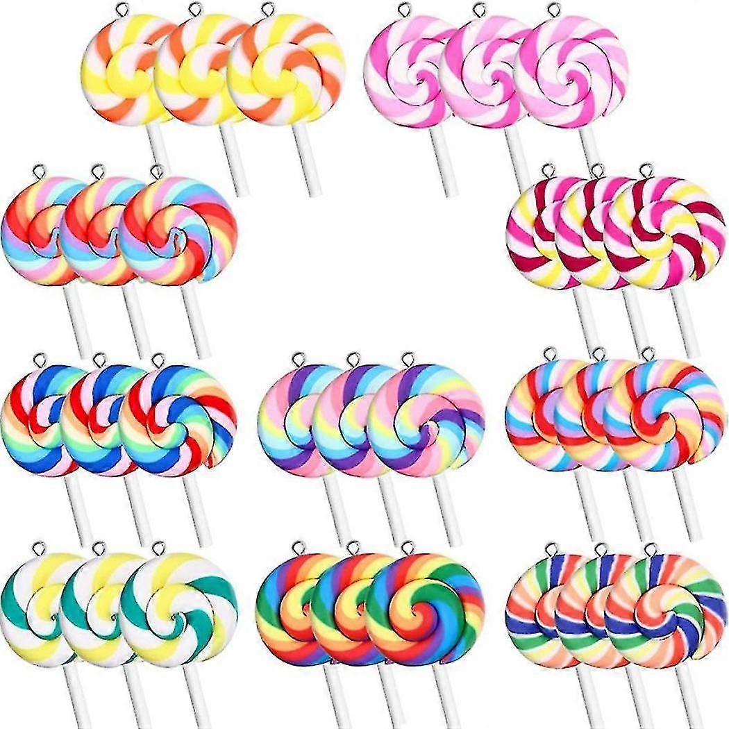 Colorful Lollipops Clay Pendant Candy Lollipop Charms For Diy Handmade Crafts (30 Pieces)