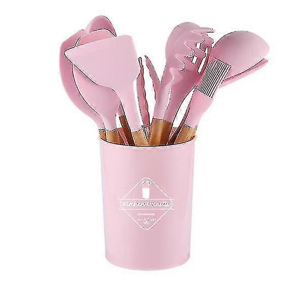 11 Piece Set Of Beech Wood Handle Silicone High Temperature Resistant Cooking Utensils