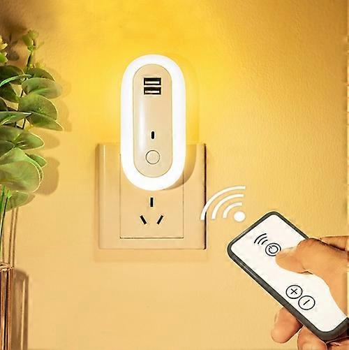Dual-USB Remote Control Timer Dimming Night Light Bedroom Socket LED Wall Light