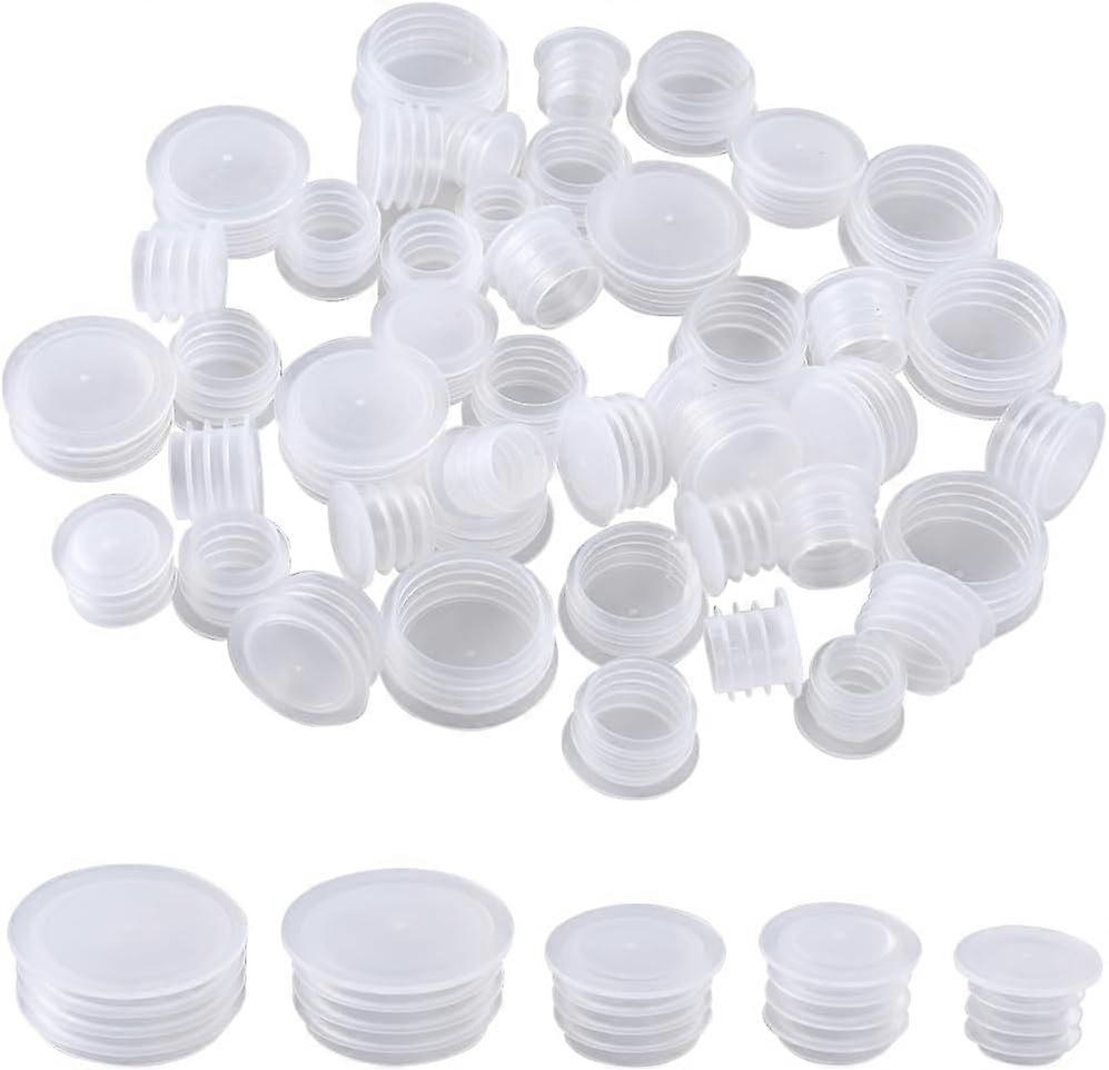 50PCS 5 Sizes Plastic Salt And Pepper Shaker Stopper 3/8 to 3/4 Inch Replacement Plug Bottle Stoppers Reusable Clear Round End Insert Bottle Inner Plu