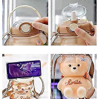 Kawaii Bear Straw Water Bottle - 1000ml, BPA Free, Leakproof, With Adjustable Shoulder Strap - View #7