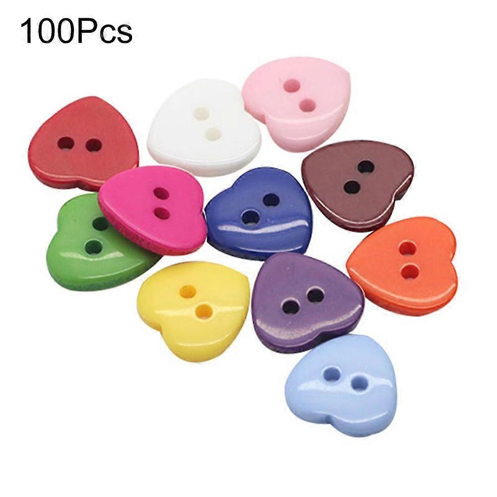 100Pcs Love Heart Shape Buttons DIY Mixed Color Scrapbooking Sewing Accessory