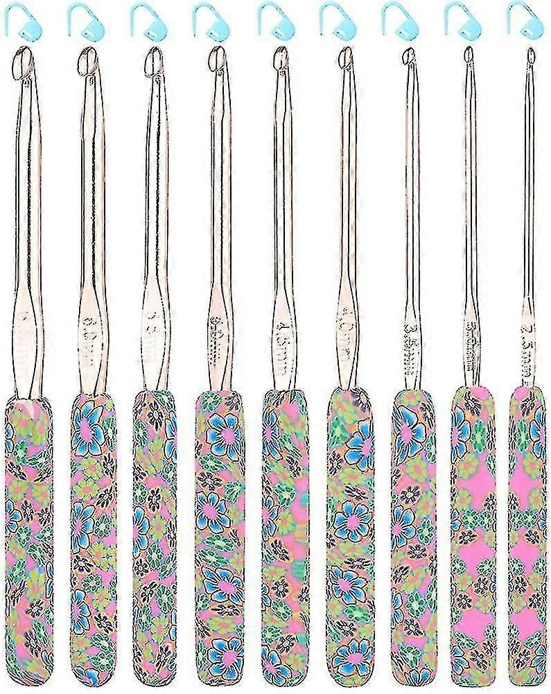 Floral Crochet Hooks Set 9 Pack, Crochet Hook Sets Soft Grip, Lightweight