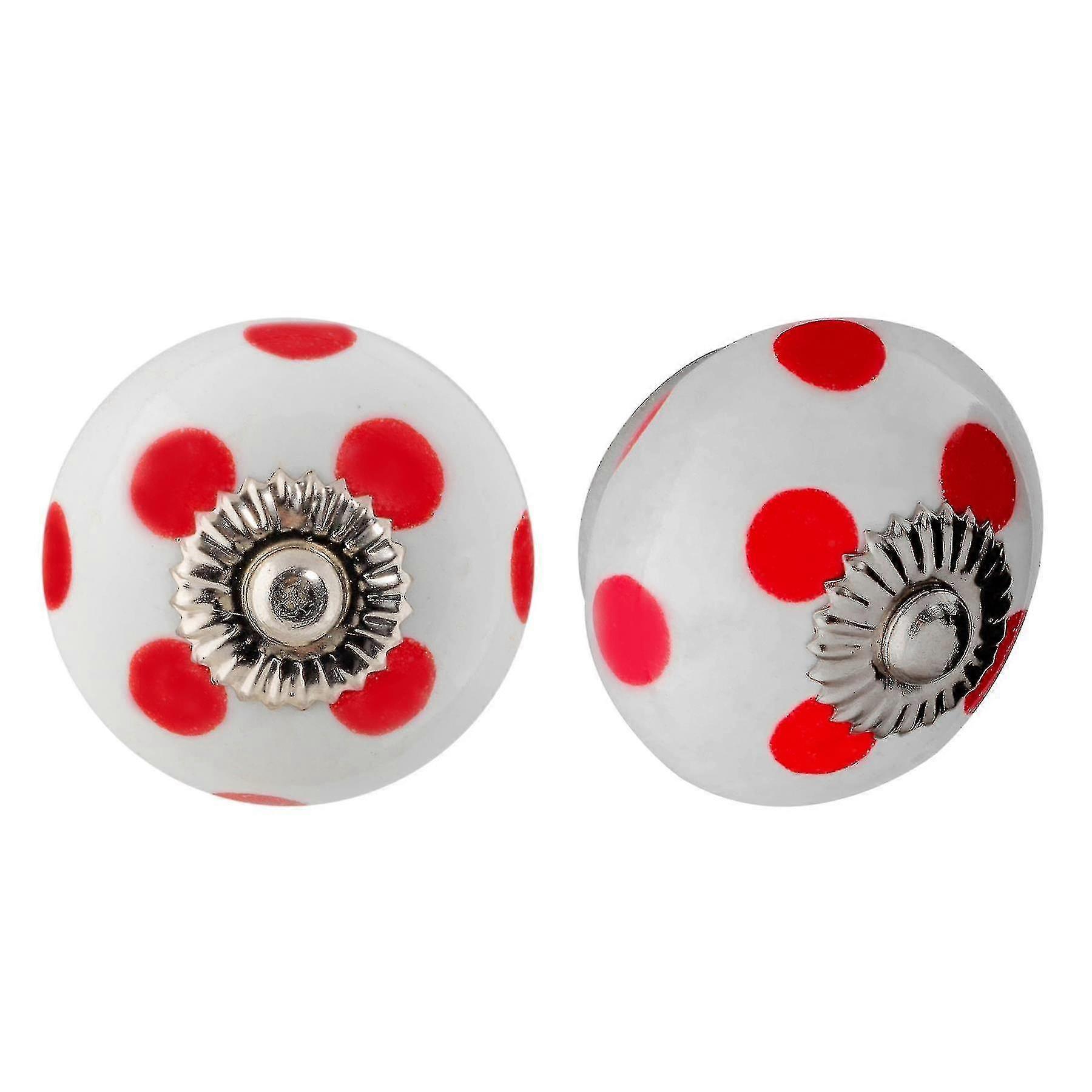 Nicola Spring Ceramic Cupboard Drawer Knobs - Polka Dot Design - White / Red - Pack Of 24
